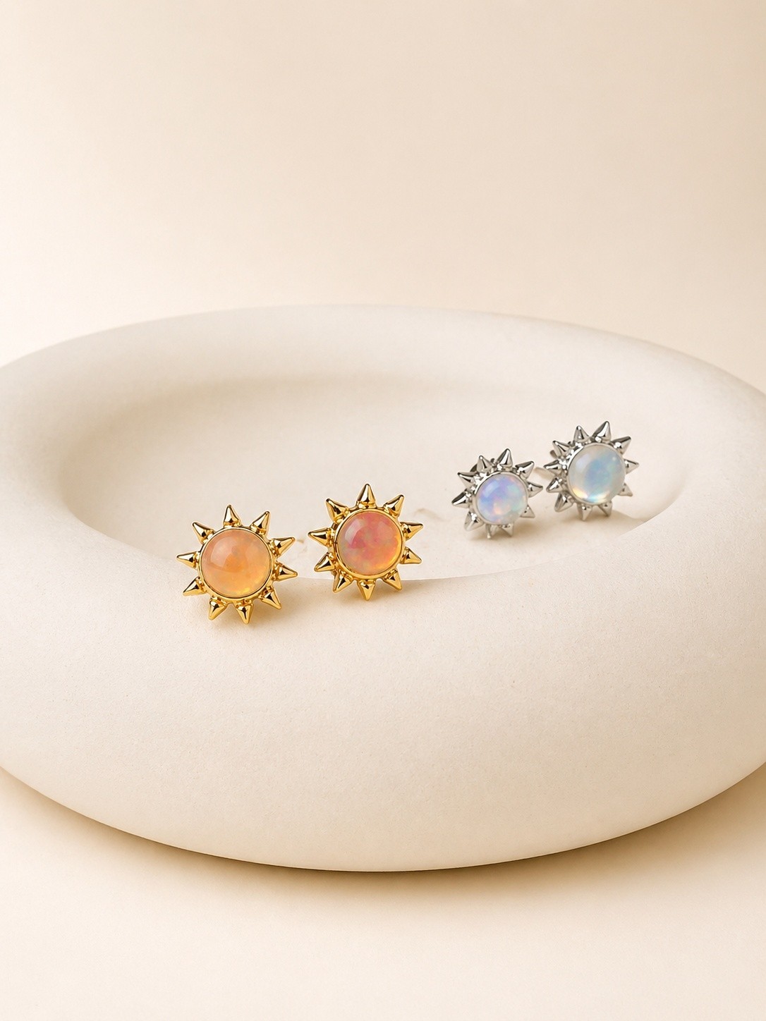 Moonstone Sunflower Stud Earrings 14k Gold Silver Plated Dainty Gift for Women
