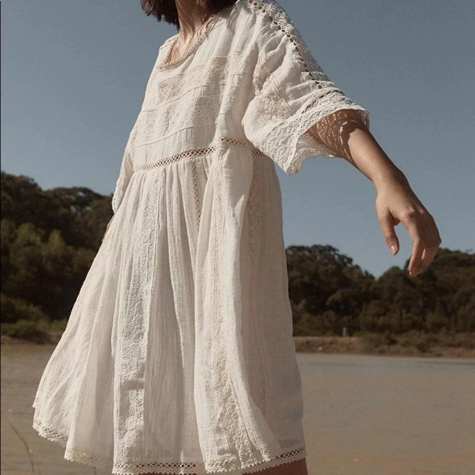 Spell Designs Suki Smock Dress in Ivory Size S - image 2 of 4