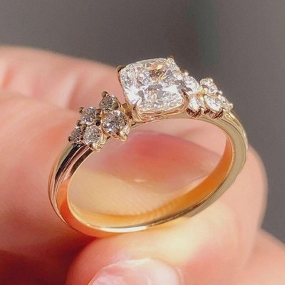 2.25CTW Cushion Cut Moissanite Women's Engagement Ring In 14k Yellow Gold Plated