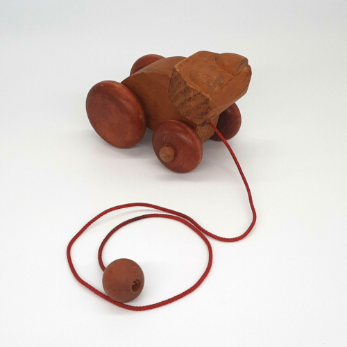 Montgomery Schoolhouse Hand Made Wooden Frog Pull Kids Toy Vintage 1980's