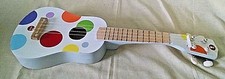 UKULELE CHILDS GUITAR JANOD JURATOYS WHITE WITH POLKA DOTS SPOTS USED 4 STRING.
