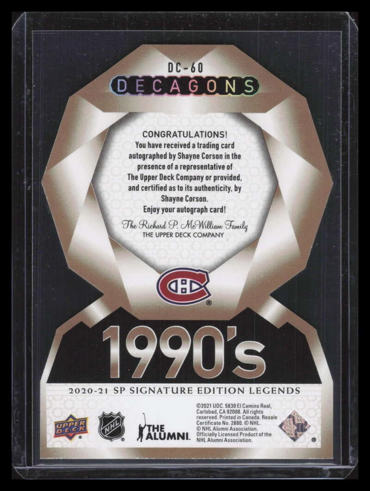 2020-21 SP Signature Legends Decagons Autographs Gold dc60 Shayne Corson Auto - Image 2 of 2