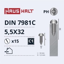 Self-Tapping Screw Haushalt Din 7981C, 5.5 Mm X 32 Mm, 15 Pcs.