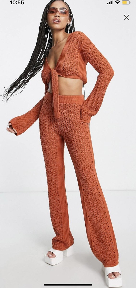 ASOS Design Co-ord knitted wide leg beach trouser in orange UK
