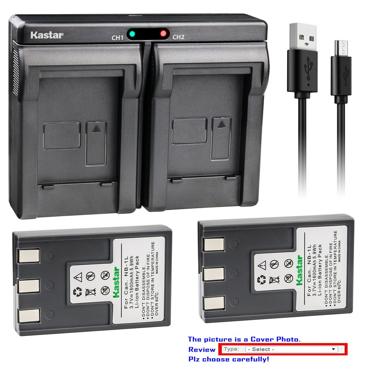 Kastar 4-Pack Battery & Charger For Canon PowerShot Cameras - NB-1L Replacement