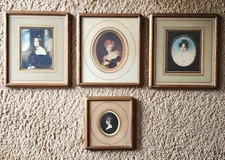 Antique Lady Portraits Prints French Royalty Framed Victorian 19th C. Lot of 4