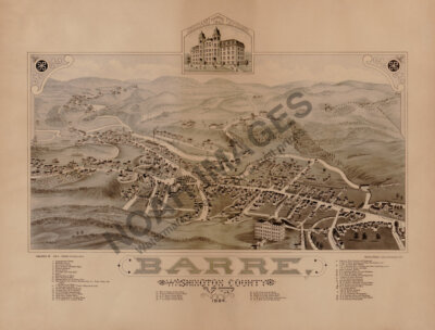 Panoramic Map of Barre Vermont 16x20