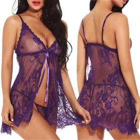 Lot Women Sexy Lingerie Dress G-string Underwear Purple Babydoll Nightwear Set