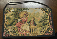 Vintage Victorian Scene Tapestry Purse Handbag Clutch Chain Strap