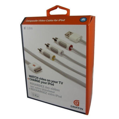 OEM Griffin AV Composite Audio Video RCA Cable Adapter For Apple iPhone 3GS/4/4S