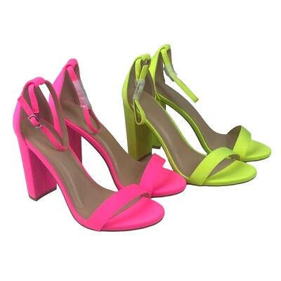 Wild Diva Women's 6 Neon High Chunky Block Heel Sandals