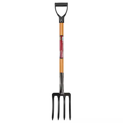 Husky Spading Garden Fork 28 in D-Grip Short Eucalyptus Hardwood Handle 4-Tine