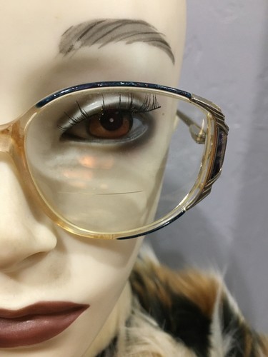 Vintage Large Round Frame Glasses Clear W/ Blue Metal Accents Women’s - Picture 4 of 11