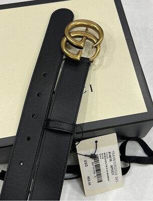 Skinny Unisex Gucci Belt GG Black Leather 1 Inch Size 85/34 For 4