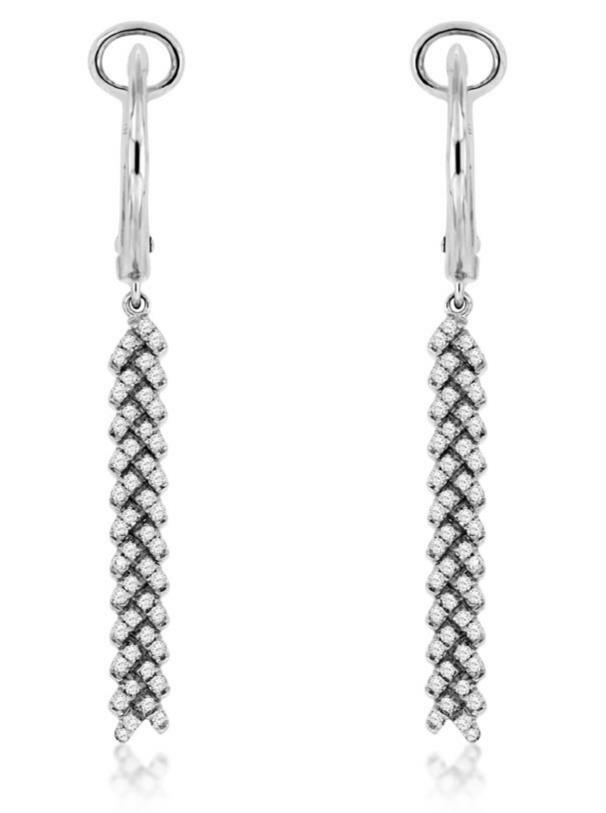 ORECCHINI DA APPENDERE ESTATE .28CT DIAMANTE ORO BIANCO 14KT MULTI FILA FORMA V CLIP ON