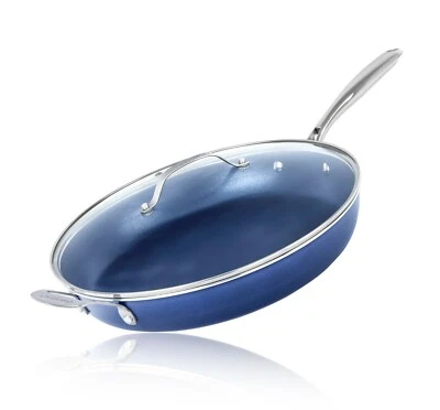 Granitestone Diamond Blue 14' Ultra Nonstick Family Pan with Lid & Helper Handle