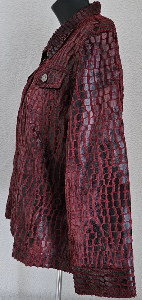 Ruby Rd Womens Jacket Coat Size 14 Burgundy Black Snakeskin LOOK - Image 4 of 4