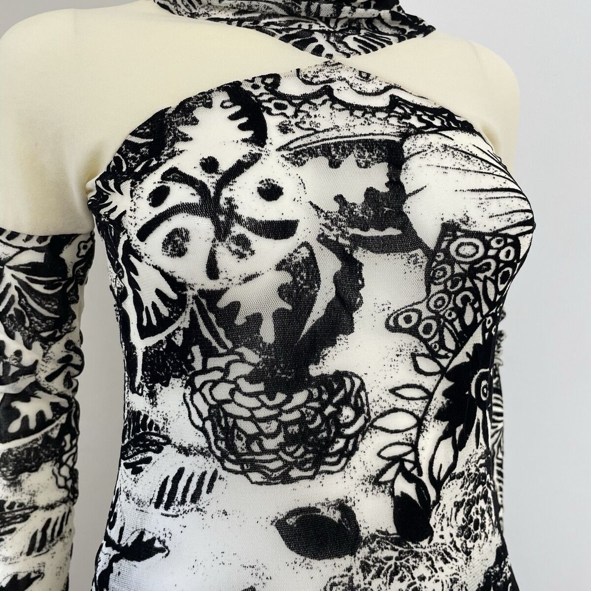 Fuzzi Jean Paul Gaultier S Top Mesh Turtleneck Floral Semi Fuzzi Jean Paul Gaultier S Top Mesh Turtleneck Floral Semi