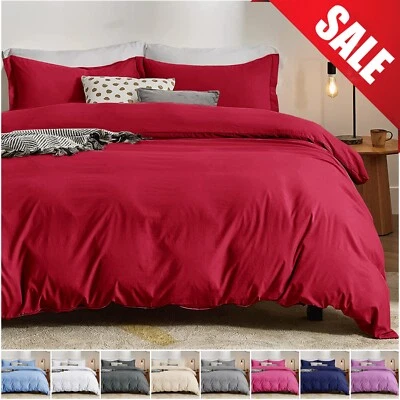 Plain Duvet Quilt Cover with Pillow Case Bedding Set Single Double King All Size