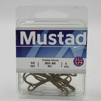 Mustad 3551-BR Bronze 5/0 Treble Hooks 5 Pack