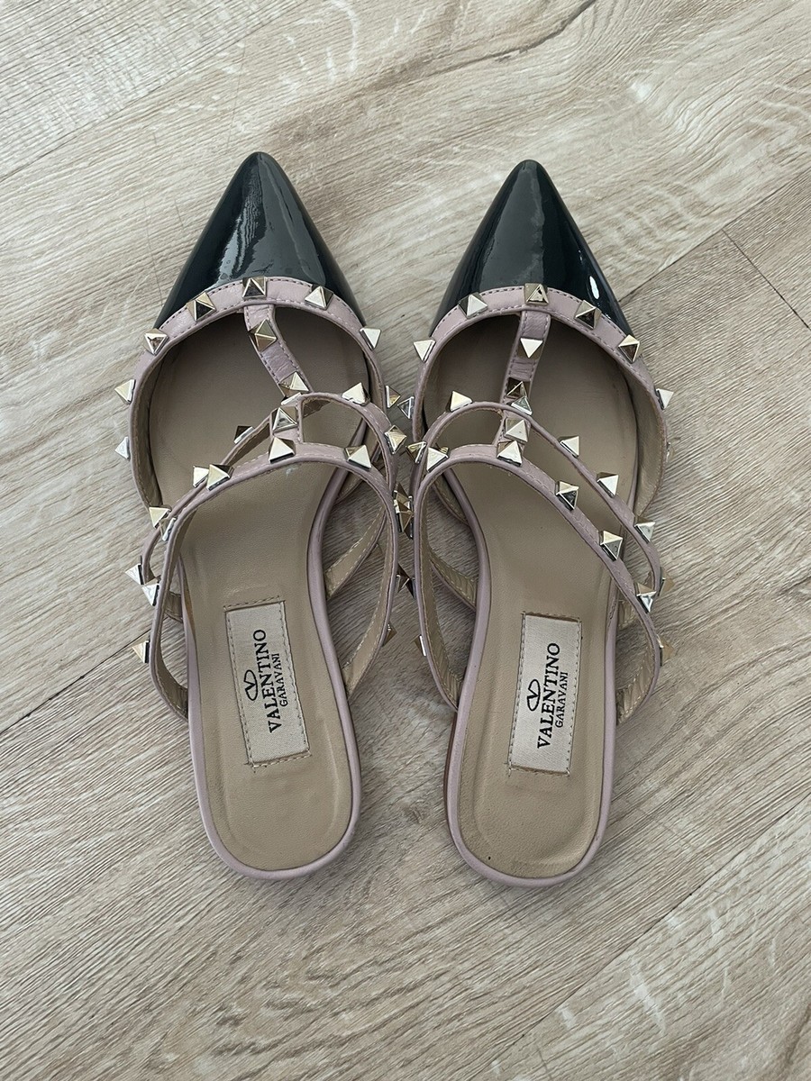サンダル・ミュール Valentino Garavani Black Leather Rockstud Mules Valentino Garavani Rockstud Patent Leather Mule Flats Black