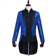 Shiny Mens Sequin Tuxedo Jacket Tailcoat Wedding Prom Suit Magician Showman Slim
