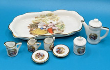 Vintage Miniature Courting Couple Porcelain Tea Set  Serving Tray 10 Pcs Taiwan