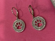 Pet Friends Dog Paw Silver-Tone Crystal Drop Earrings w/ tag