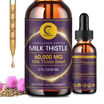 Liver Cleanse & Detox Drops MilkThistle 60,000 mg Milk Thistle Seed 2 FL.OZ