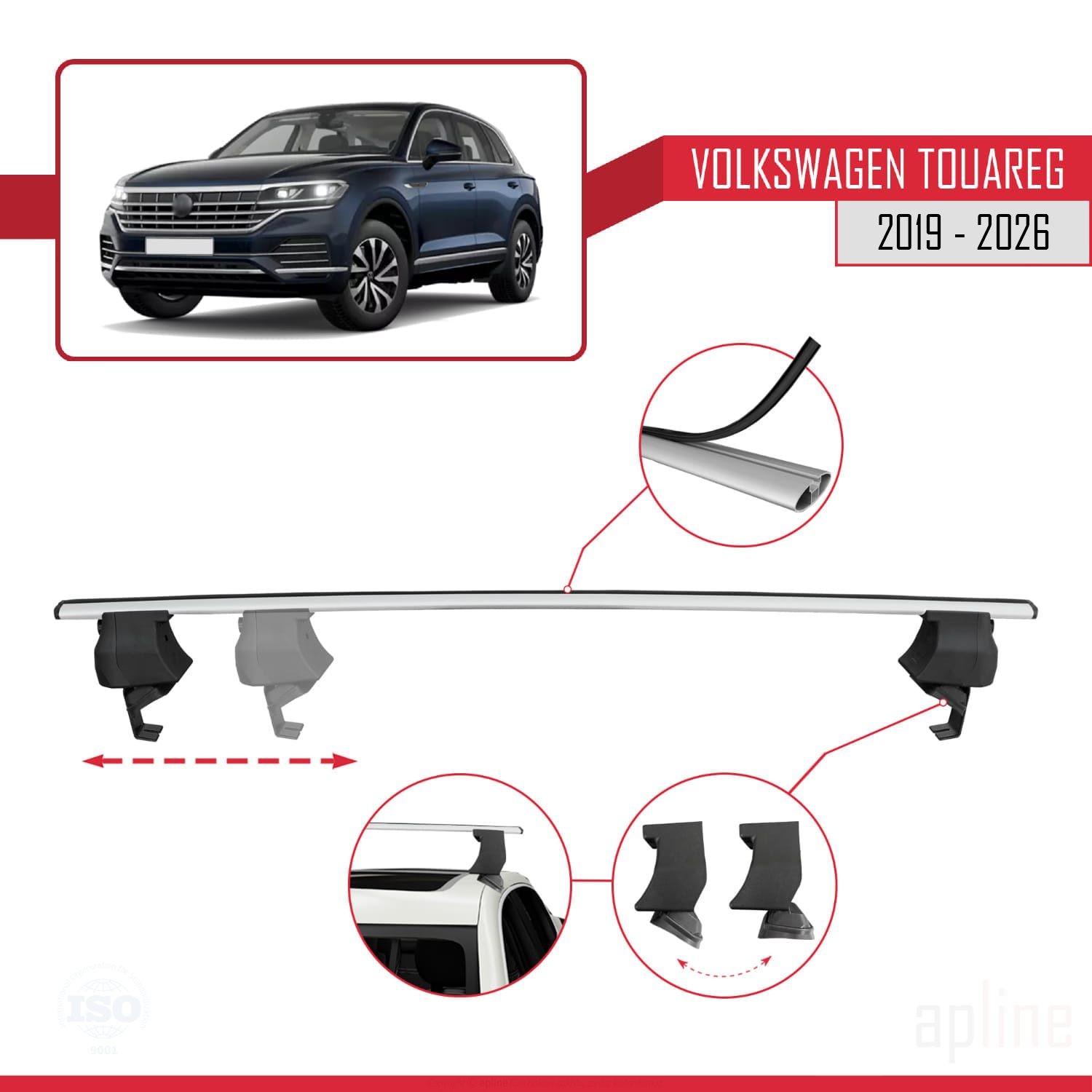 Barres de toit ACE-4 VW Touareg III de 2019 à 2026 pour coffre et skis