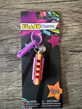 Flash Charms Plastic Harmonica with Bell & Clip New on Card