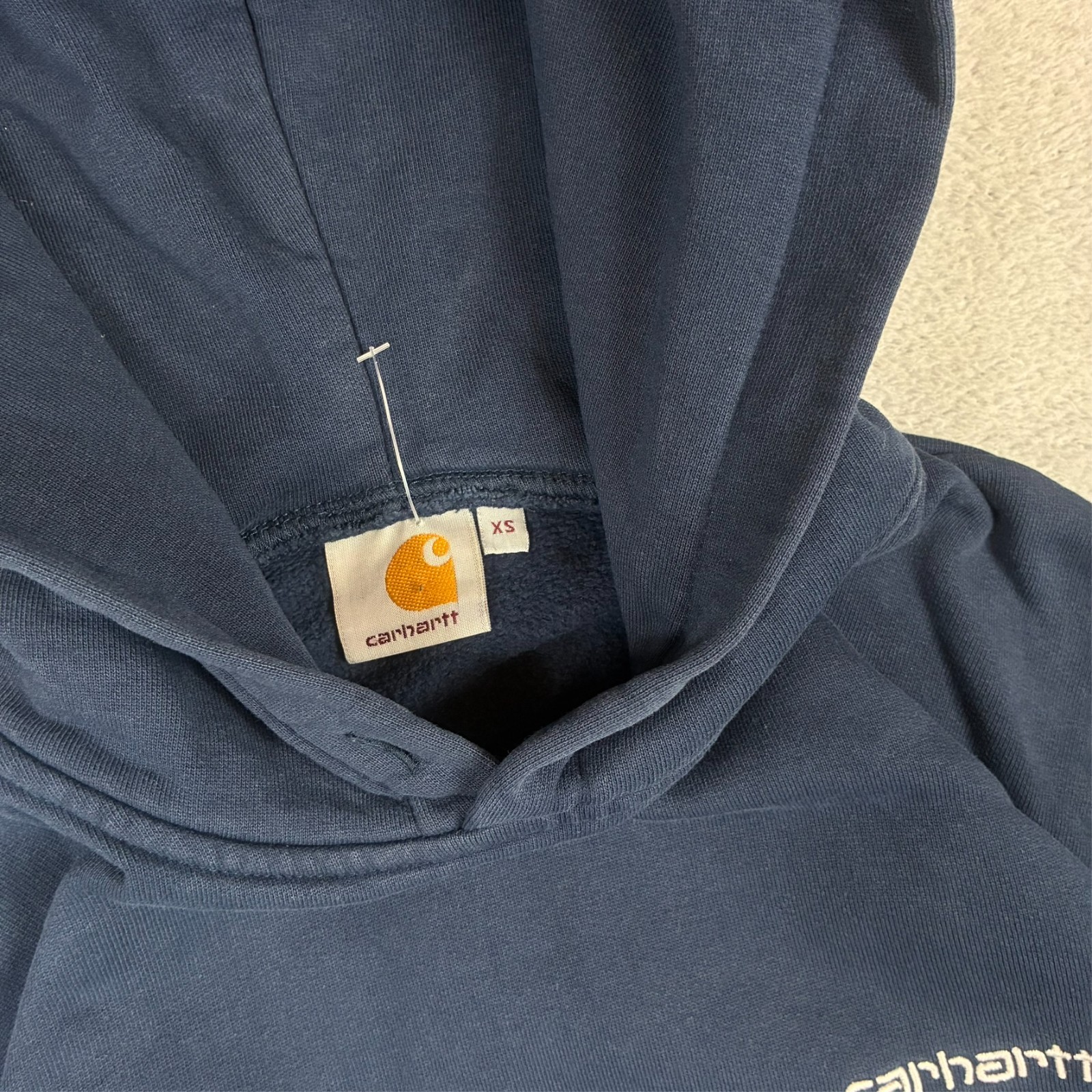 VTG Carhartt 2000's Y2K Navy Blue Heavyweight Size XS Pullover Hoodie image 4