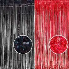 Foil Fringe Curtain Party Decorations - Black Red 3.2 ft x 8.2 ft,