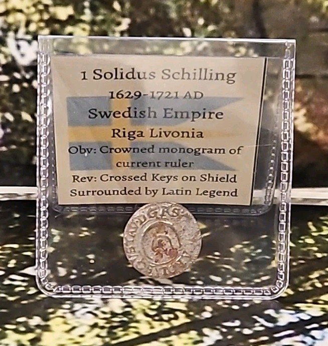 1629-1721 AD 1 SOLIDUS SCHILLING ANTIQUE SWEDISH EMPIRE Riga