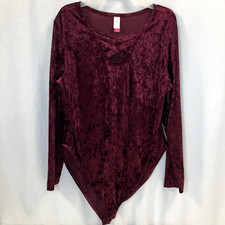 Velvet Crisscross Bodysuit Womens 2XL 19 Burgundy Long Sleeve NWT