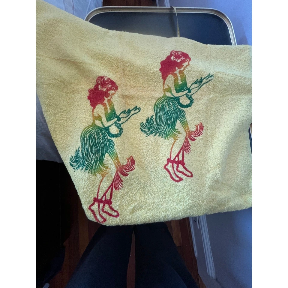 Toalla vintage Cannon Hawaii Aloha Hula Girl Foto 2 de 4