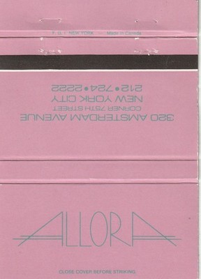 BILLBOARD MATCHBOOK - ALLORA ITALIAN RESTAURANT - NEW YORK CITY