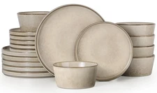 18 Pieces Dinnerware Set Service for 6, Dinner Plates and Bowls Sets, Reactiv...