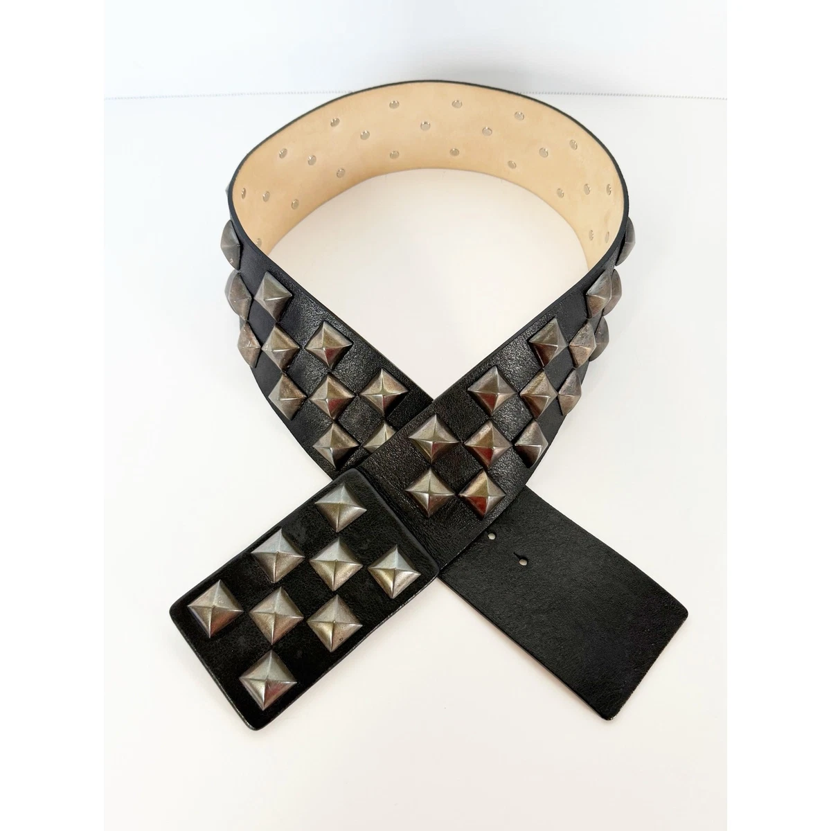 Streets Ahead Black Leather Studded Rhinestone Rockabilly Buckle Belt Large Streets Ahead B Roger Belt - PapillonStyles main image 3