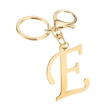 Gold Initial Letter Keychain Stainless Steel A-Z Alphabet Keychains Letter E 