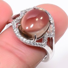Smokey Quartz, Cz 925 Sterling Silver Handmade Ring Adjustable R158 R 