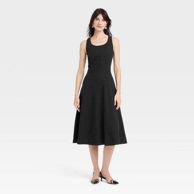 chinese dress ladies Women's Melya A-Line Corset Waist Chiffon Midi Dress S/M/L Black/White/Pink Mean Blvd S / Black main image 0