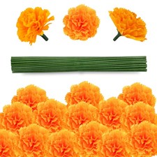 80 Pcs Artificial Marigold Flowers,2" Silk Marigold Flower Heads with Stems,O...
