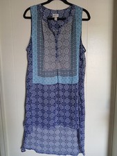 Knox Rose Womens Plus Size Sheer Hi Low Sleeveless Blue Dress Sz 2X NICE