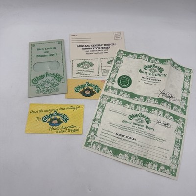 Cabbage Patch Kids Birth Certificate & Adoption Papers ''Maury Dorian'' Nov 1