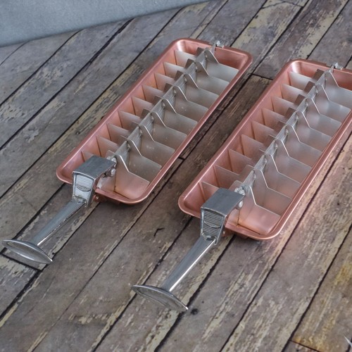 HOTPOINT Vintage Ice Cube Trays Aluminum Metal Rose Gold & Silver-Set of 2
