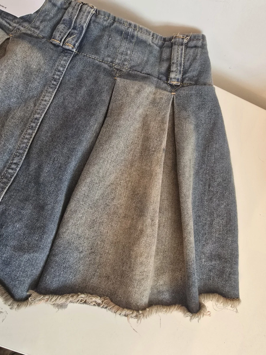 Minifalda Bershka Denim Plisada Skorts Talla XS Reino Unido Nueva con Etiquetas BNWT Bordes Crudos