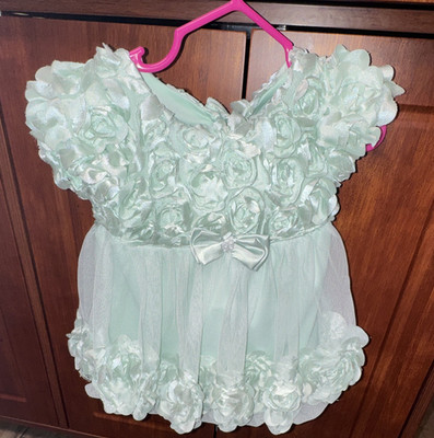 Girls 6-9 Months Green Floral Fit & Flare Tulle Puff Sleeve Bow Party Dress