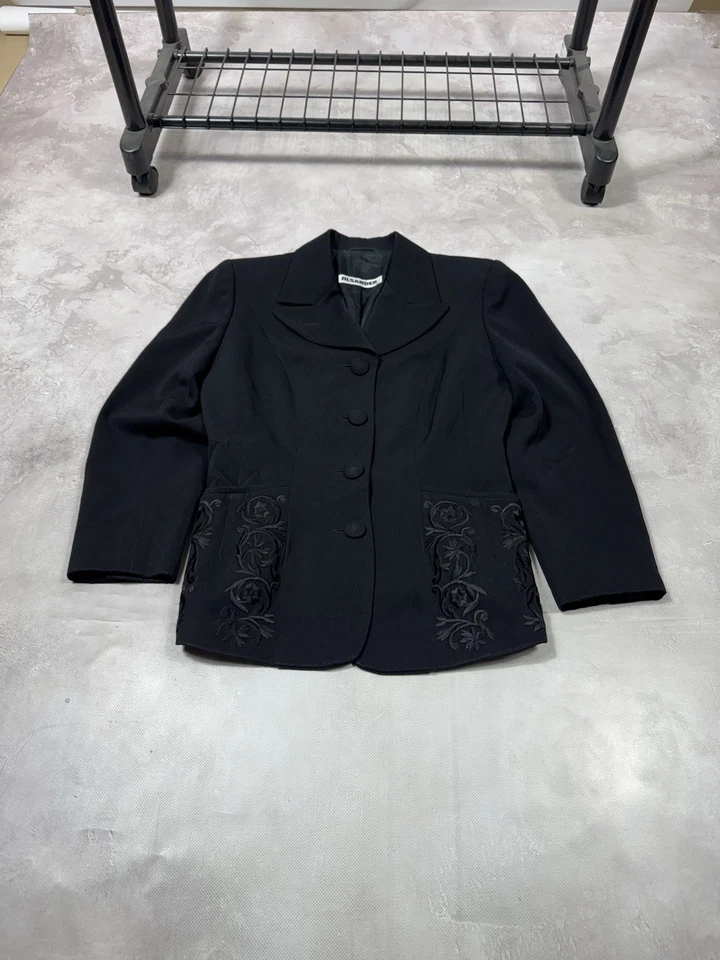Blazer De Colección Jil Sander Años 80 Lana Bordada Para Mujer Talla 38 Hecho en Alemania Occidental Foto 2 de 4