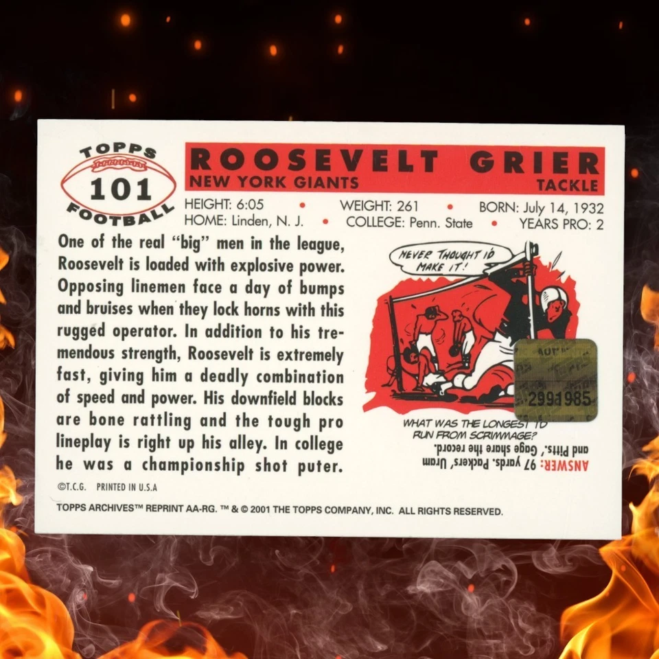 2001 Topps Archives ROOSEVELT GRIER Auto #101 - Image 2 of 3